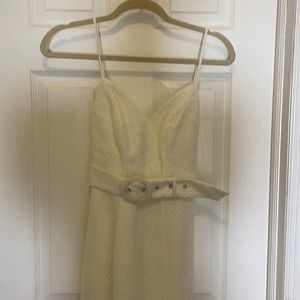 White porcelain belted lace dress